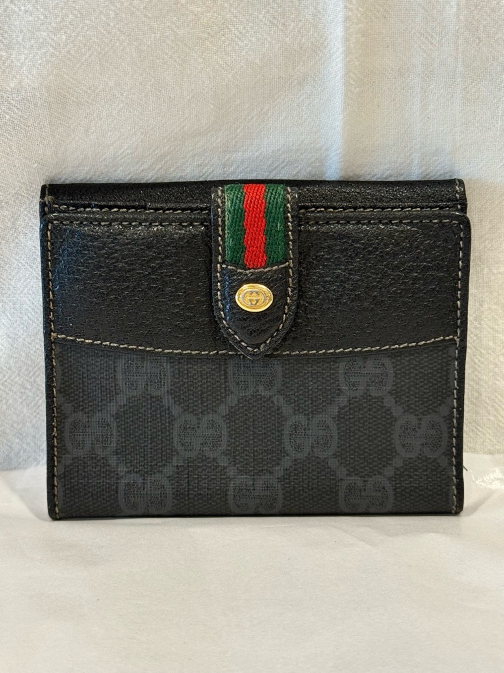Vintage Gucci Black GG Canvas Wallet Sherry Line Accent